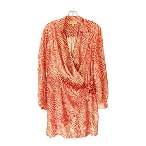 Michael Kors women’s long sleeve Red Zebra Print collared wrap dress large